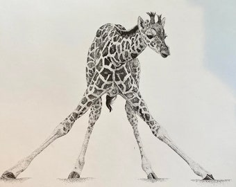 Wobbly Legs, Black and White, Pen and Ink Pointillism Illustration