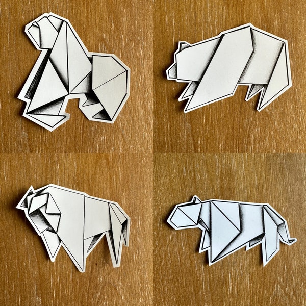 3 Pack- Endangered Animal Origami Stickers