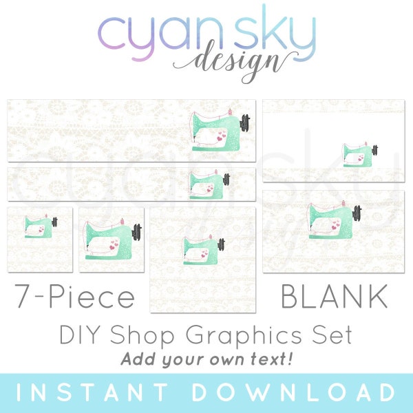 DIY Etsy Shop Graphics Set - Vintage Sewing Machine Lace Banners, Icons, Business Card + More - 7 Blank Image Template Files - LOVE To SEW