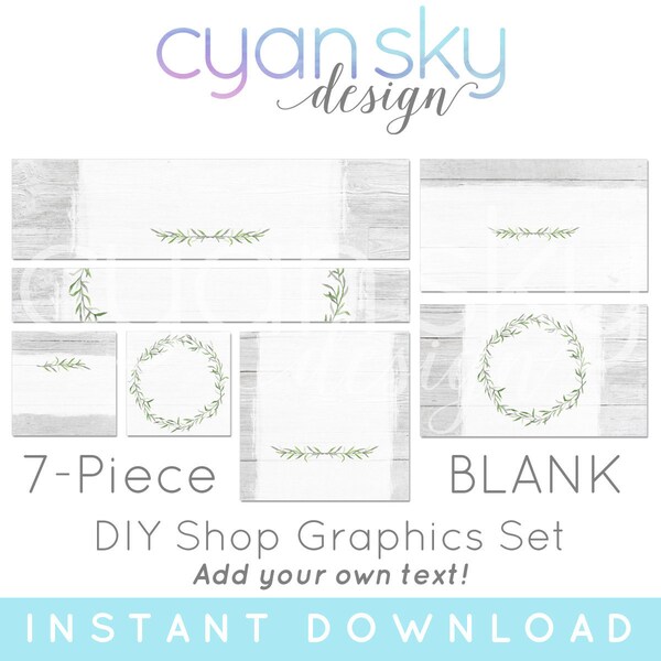 DIY Etsy Shop Graphics Set - Rustic Wood Green Leaf Banners, Icons, Business Card + More - 7 Blank Image Template Files - NATURALLY CLASSIC