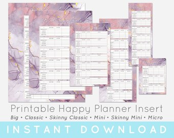 Blood Sugar Level Log Happy Planner Printable Insert • Purple Gold Marble • Big, Classic, Skinny Classic, Mini, Skinny Mini & Micro Size