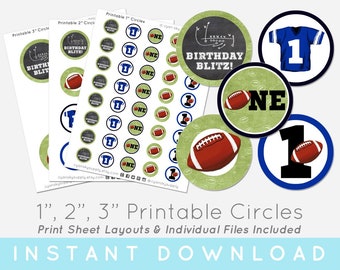 Football Jersey 1st Birthday Printable Circles For Stickers, Bottle Caps, Buttons and More • Includes 1 Inch, 2 Inch, and 3 Inch Sizes