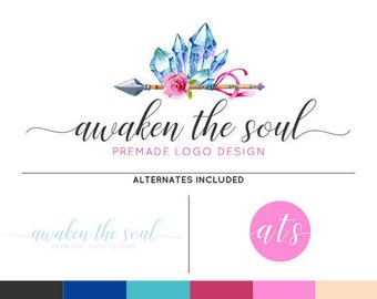 Boho Crystal Logo & Watermark Premade Design - Custom Business Branding / Personal Name Text Graphics - Alternates Included