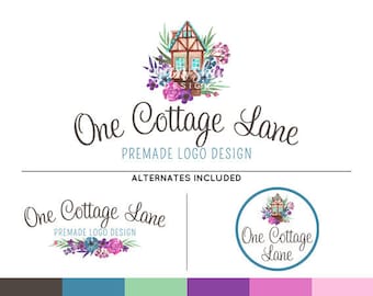 Vintage Cottage Logo & Wasserzeichen Vorgefertigtes Design - Benutzerdefiniertes Geschäftsbranding / persönliche Namenstextgrafiken - Alternativen enthalten