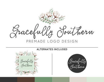 Rustic Cotton Southern Logo & Watermark Premade Design - Custom Business Branding / Personal Name Text Graphics - Alternates Included