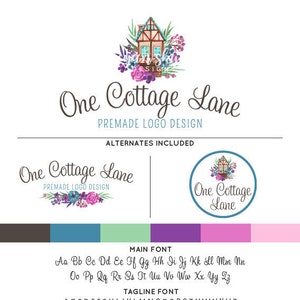 Vintage Cottage Logo & Watermark Premade Design - Custom Business Branding / Personal Name Text Graphics - Alternates Included
