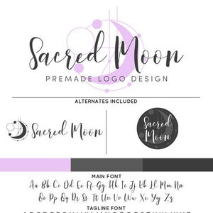 Sacred Geometry Metaphysical Moon Logo & Watermark Design - Custom Business Branding / Personal Name Text Graphics - Alternates Included