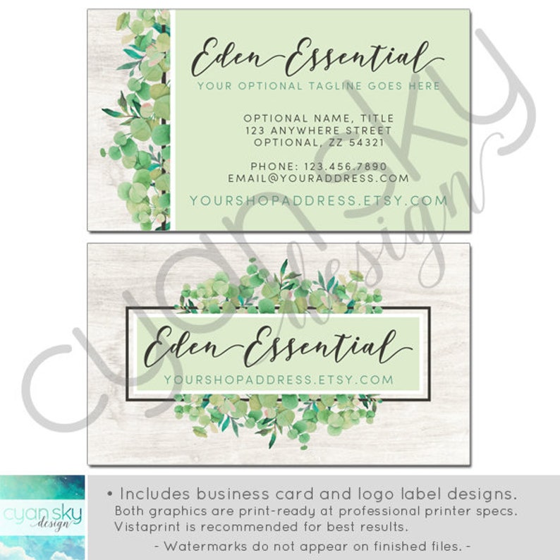 Botanical Eucalyptus Etsy Banners, Avatar Icons, Business Card, Logo Label More 13 Premade Branding Graphics Files EDEN ESSENTIAL image 4