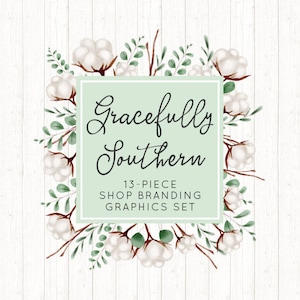 Bannières de marque Rustic Cotton Shop, icônes d’avatar, carte de visite, étiquette de logo + plus - 13 fichiers graphiques préfabriqués - GRACEFULLY SOUTHERN