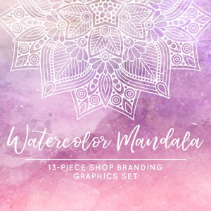 Bannières de boutique Mandala Boho Etsy, icônes d’avatar, carte de visite, étiquette de logo + plus - 13 fichiers graphiques de marque préfabriqués - MANDALA AQUARELLE