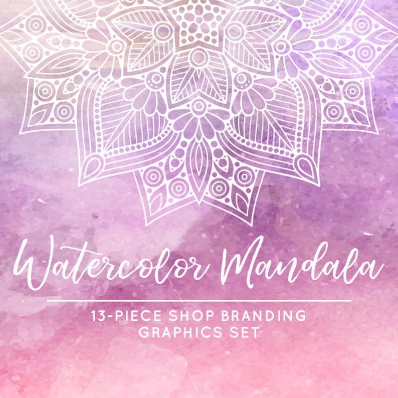 More 13 Premade Branding Graphics Files Logo Label WATERCOLOR MANDALA Business Card Avatar Icons Mandala Boho Etsy Shop Banners