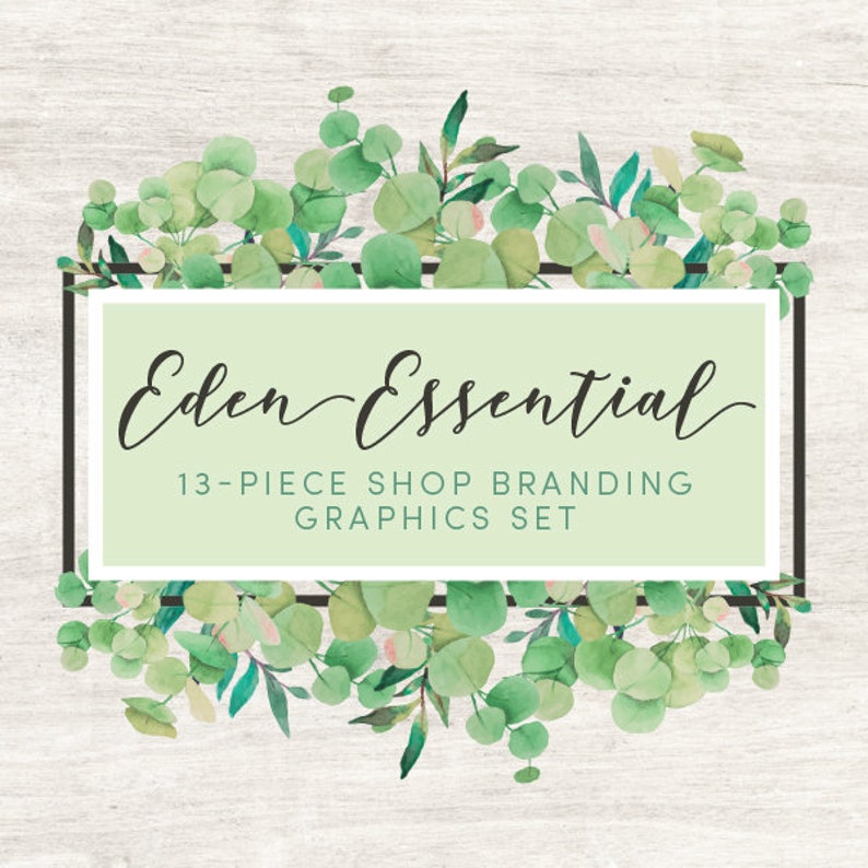 Botanical Eucalyptus Etsy Banners, Avatar Icons, Business Card, Logo Label More 13 Premade Branding Graphics Files EDEN ESSENTIAL image 1