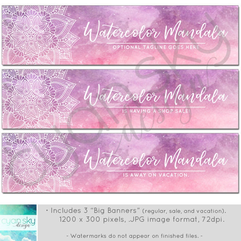 More 13 Premade Branding Graphics Files Logo Label WATERCOLOR MANDALA Business Card Avatar Icons Mandala Boho Etsy Shop Banners