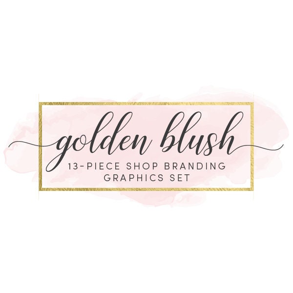 Modernes Blush Aquarell & Gold Shop Branding Banner,Avatar Icons, Visitenkarte, Logo Label + mehr - 13 vorgefertigte Grafiken - GOLDEN BLUSH