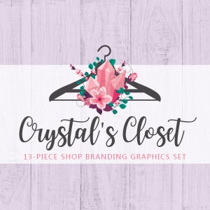 Boho Clothes Hanger Shop Branding Cover Photo Banners, Icons, Business Card, Logo Label + More - 13 Premade Graphics - CRYSTAL'S CLOSET