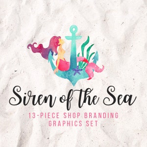 Mermaid Anchor Shop Branding Banner,Avatar Icons, Visitenkarte, Logo Label + mehr - 13 vorgefertigte Grafikdateien - SIRENE des MEERES