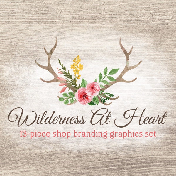 Rose Antlers Shop Branding Banners, Avatar Icons, Business Card, Logo Label + More - 13 Premade Graphics Files - WILDERNESS AT HEART