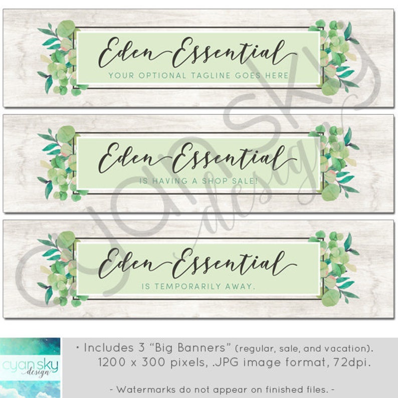 Botanical Eucalyptus Etsy Banners, Avatar Icons, Business Card, Logo Label More 13 Premade Branding Graphics Files EDEN ESSENTIAL image 3