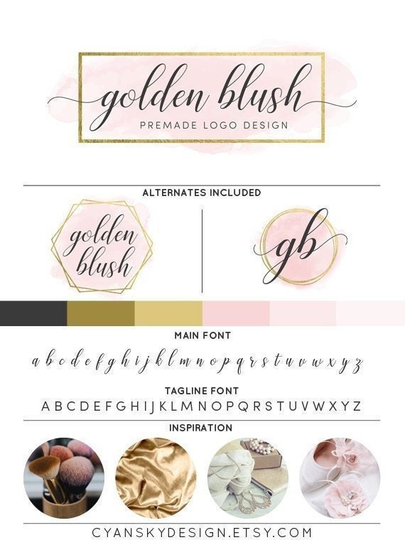 Blush Pink Gold Watercolor Logo Watermark Premade Design