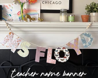 Classroom Decor, Custom Teacher Name Banner for Desk, Personalized Fabric Letter Garland for Teacher Appreciation Gift