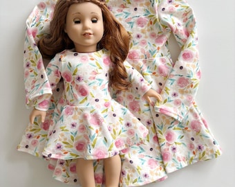 Girl and doll matching twirl dress, doll and me outfit, organic cotton knit floral skater dress, 18" American Girl doll or 15" Bitty Baby
