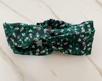 Rifle Paper Co Christmas Headband, Mistletoe Floral Womens Holiday Turban Twist Headwrap