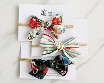 Rifle Paper Co Christmas Baby Bow, One Size Fits All Nylon Headband, Floral Holiday Toddler Girls Headband, Baby's First Christmas