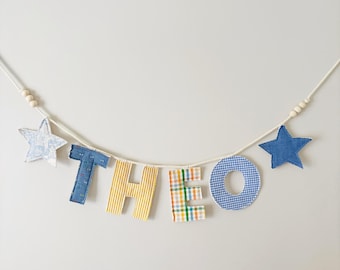 Personalized Letter Name Banner, Custom Fabric Word Garland, Nursery Decor, Baby Shower Decoration, Child Wall Hanging, baby boy nursery