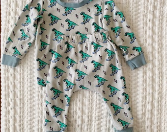 Rad Dino Toddler Outfit, Gender Neutral Cozy Lounge Set, Cool Skateboarding Dinosaur Baby Matching Set