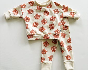 Organic Cotton Toddler Set, Gender Neutral Pretzel Two Piece Outfit, Baby Boy Long Sleeve Top and Leggings