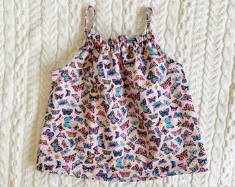 3T breezy top, baby and toddler pink butterfly swing top with ruffle, Liberty of London girl outfit