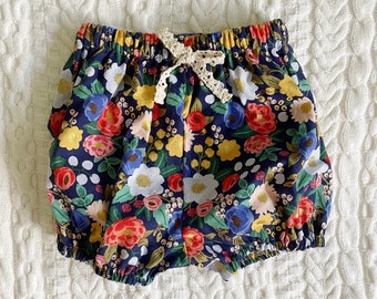 12-18M Rifle Paper Co Bloomers, Toddler Girl Shorts, Floral Bummies