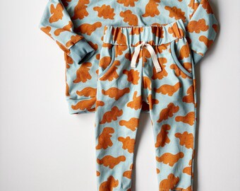 Dino Nugget Organic Cotton Toddler Set, Gender Neutral Oversized Top and Joggers Set, Toddler Boy Birthday Outfit