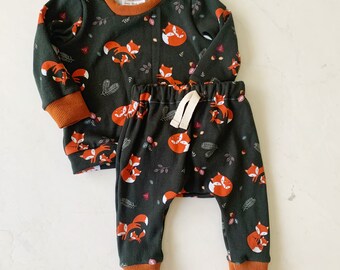 Baby Fox Gender Neutral Lounge Set, Autumn Woods Cozy Baby Toddler Outfit