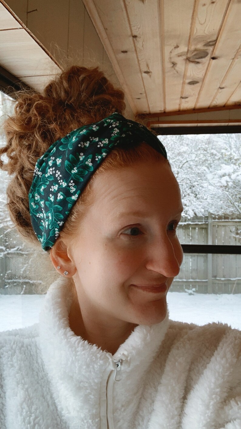 Rifle Paper Co Christmas Headband, Mistletoe Floral Womens Holiday Turban Twist Headwrap image 2