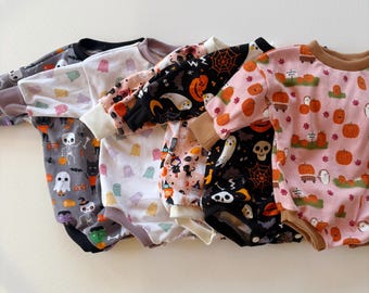 Toddler Gender Neutral Halloween Romper, Cotton Oversize Sweater with Snaps, Long Sleeve Fall Pumpkin Sweatshirt, Baby’s First Halloween