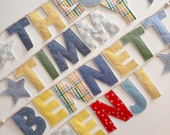Personalized Name Banner, Baby Boy Name Sign, Custom Fabric Banner, Nursery Decor, Baby Shower Gift