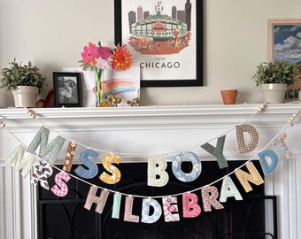 Personalized Teacher Name Banner, Classroom Decor, Custom Fabric Letter Garland