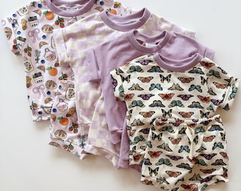 Toddler Girl Two Piece Summer Outfit, Boxy Tee and Shorts Active Set, Size 12M to 6 Gender Neutral Handmade Baby and Children's Clothing