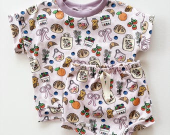 Farmers Market Toddler Girl Summer Outfit, Organic Cotton Boxy Tee and Shorts Active Set, Handmade Baby and Children's Clothing