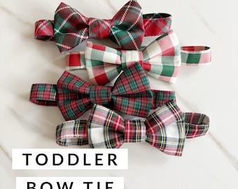 Toddler Boys Christmas Bow Tie, Festive Plaid Holiday Bow Tie
