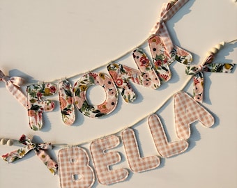 Personalized Name Banner, Baby Girl Name Garland, Custom Fabric Letter Sign, Nursery Decor