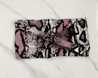 Purple Snake Print Headband, Soft and Stretchy Twist Headwrap, Womens Wide Headband