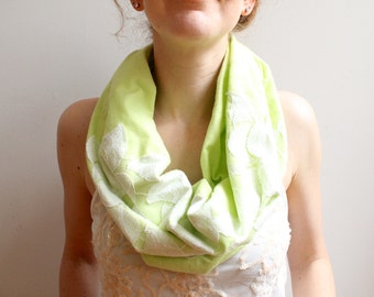 Lightweight Flannel Cowl Scarf with Lace, Citron Spring Circle Scarf