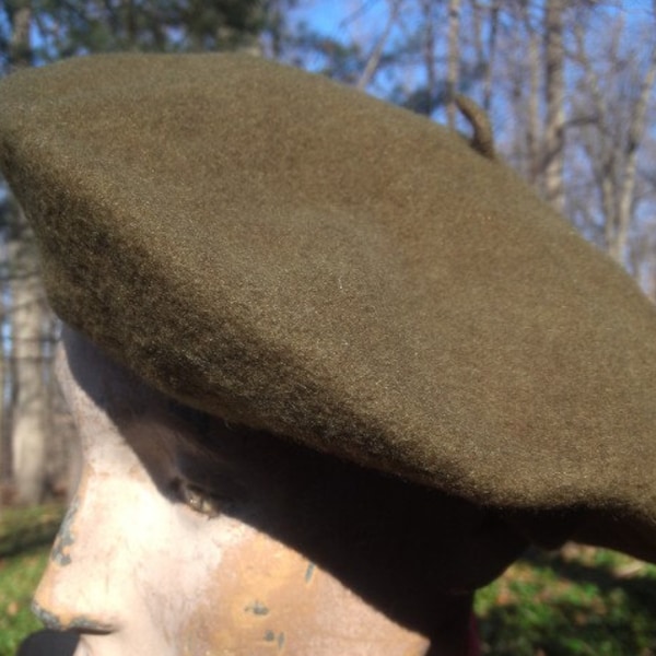 Beret Vintage Wool Khaki Brown Green