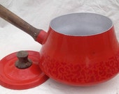 Orange Enamel Pot with matching Lid, wooden handle Imperial International