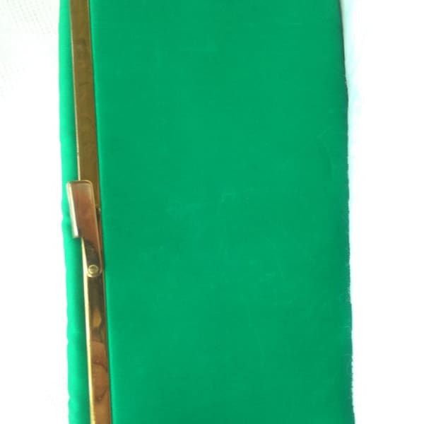 Green Velvet Clutch Purse with Very Unique Brass Sliding Pop-Up Hinge Closure