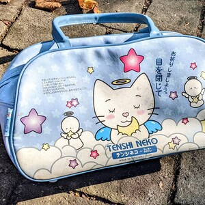 Kitty Cat Japan Bag Handbag Luggage Bookbag Blue Vinyl from 2002