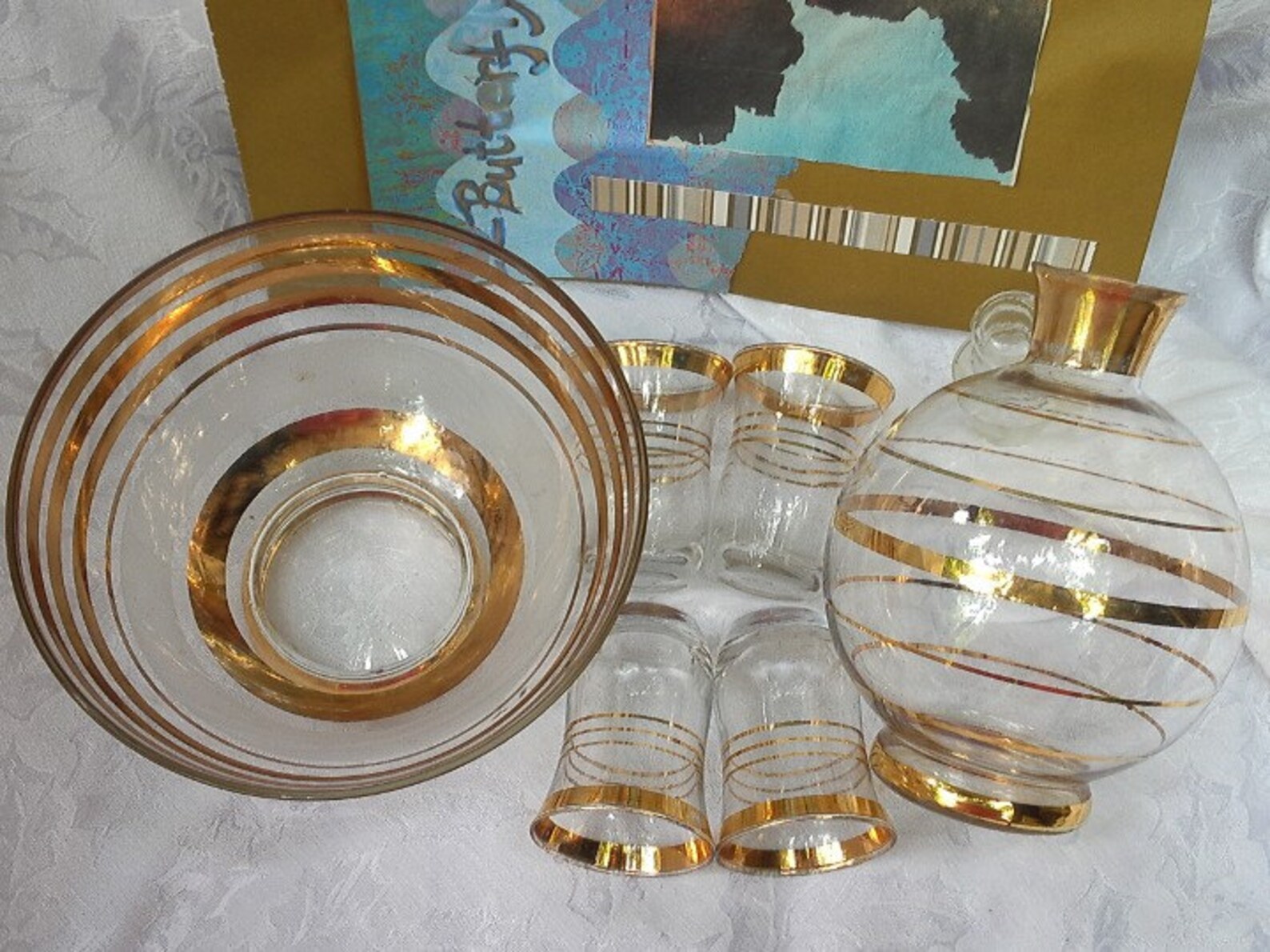 Barware Set Made of Clear Glass With Gold Bandingincludes Etsy