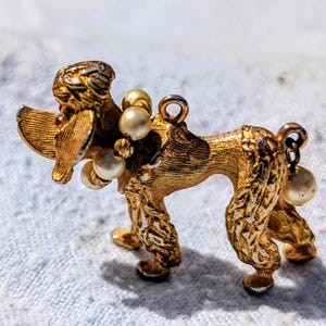Golden Pearl Poodle Charm large vintage unique Poodle Lovers Gift Idea
